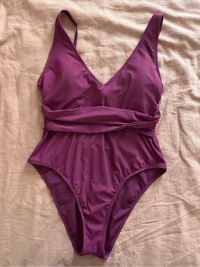 Shade & Shore Plum Ribbed One-Piece Swimsuit